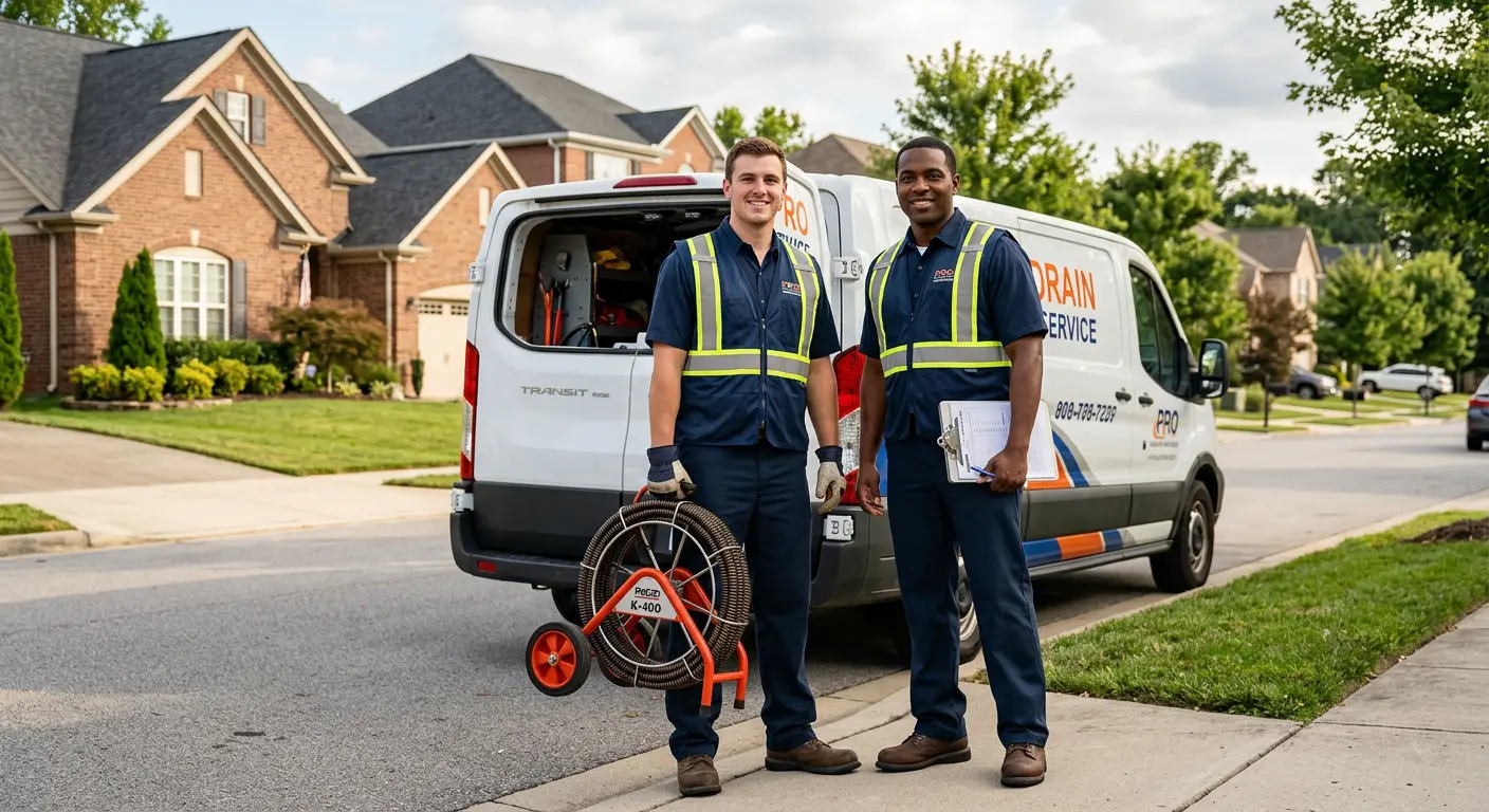 Sewer and drain service team with equipment ready for work in Orleans
